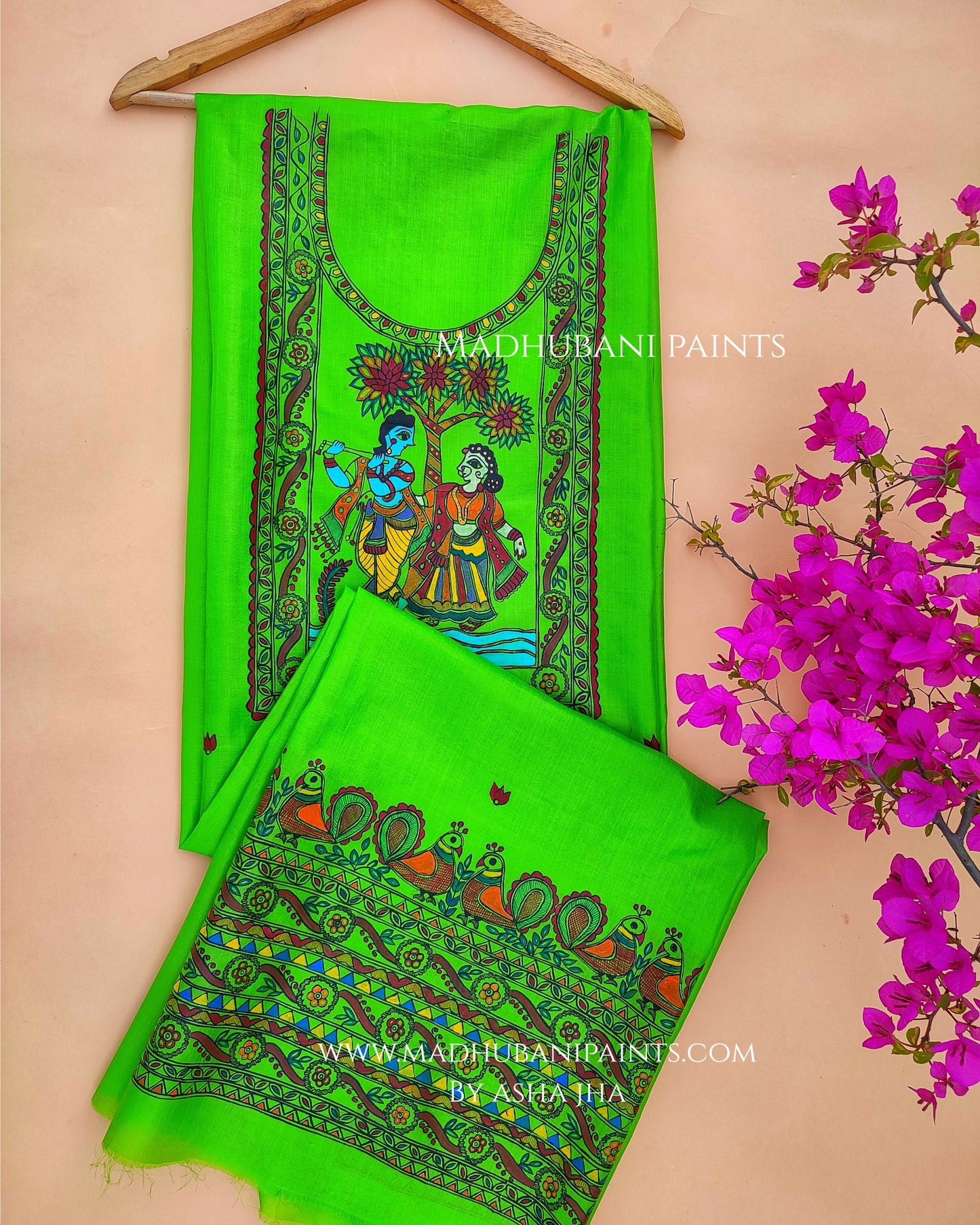 RADHA RAMAN Hand-painted Unstitched Handloom Tussar Silk Kurta