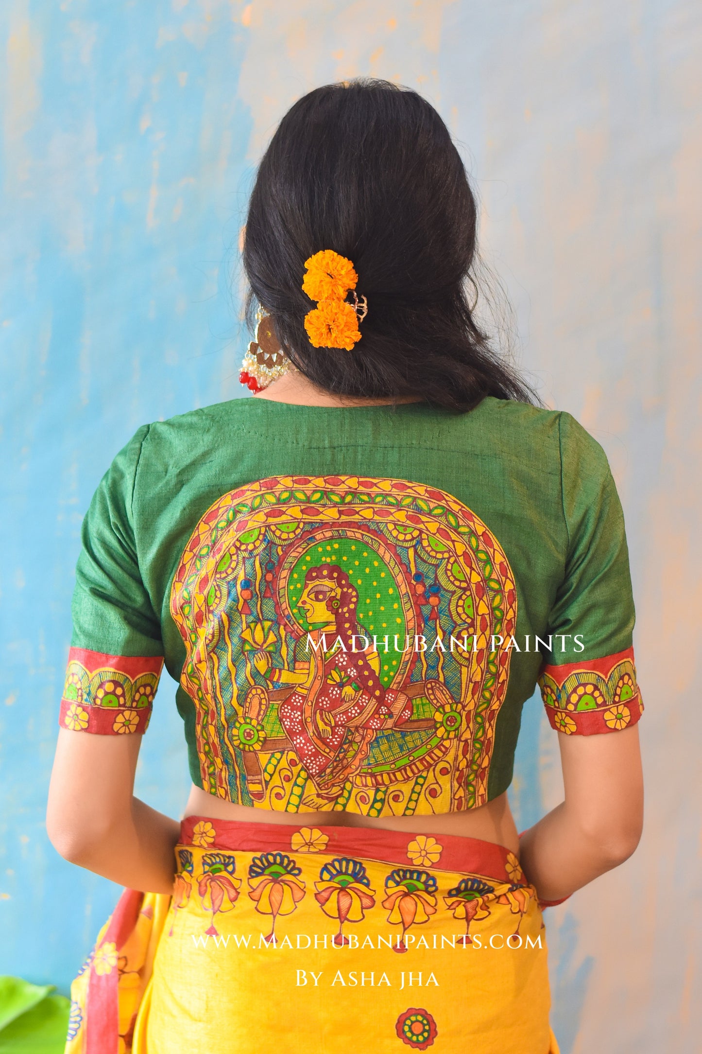 KUMARI BHOJAN Hand-painted Tussar Silk Saree Blouse Set