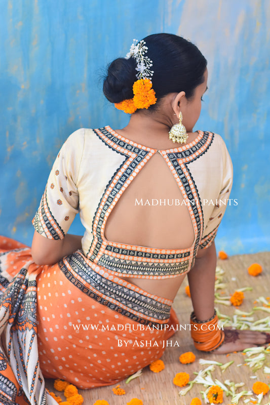 KAMLAKSHI Hand-painted Madhubani Bandhini Tussar Silk Blouse