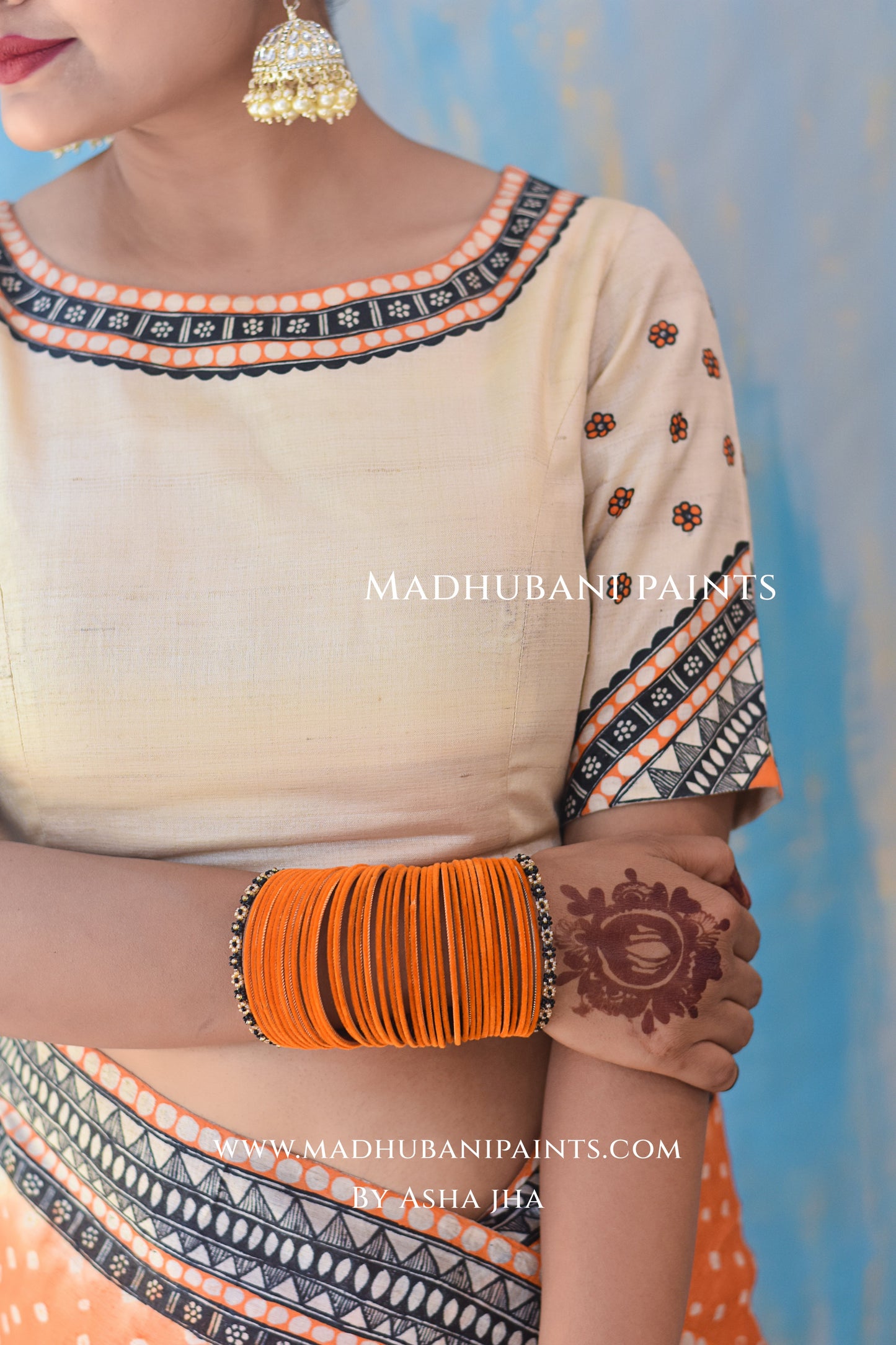 KAMLAKSHI Hand-painted Madhubani Bandhini Tussar Silk Blouse