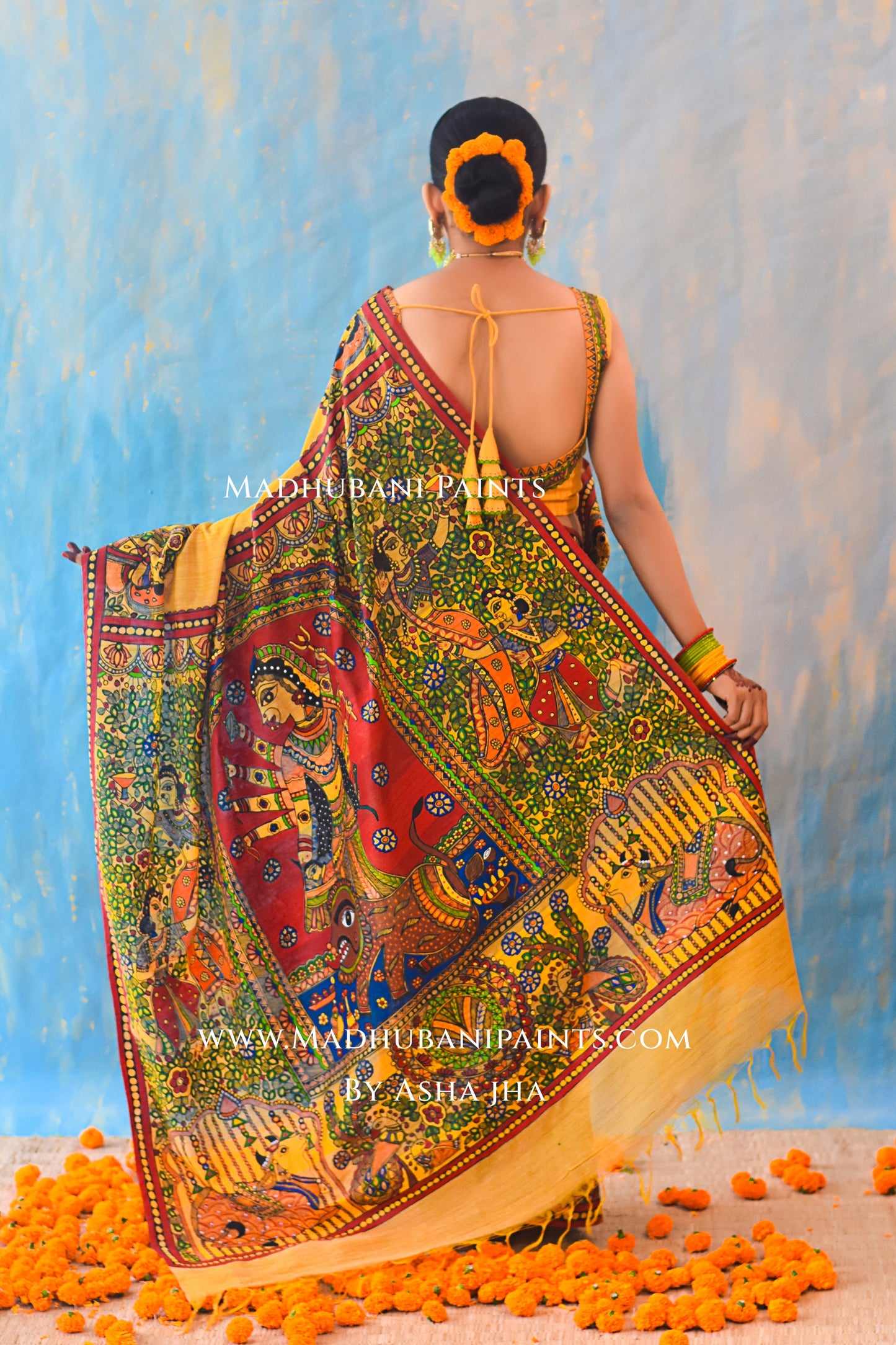 KAMESHWARI Madhubani Hand-painted Chanderi Silk Saree