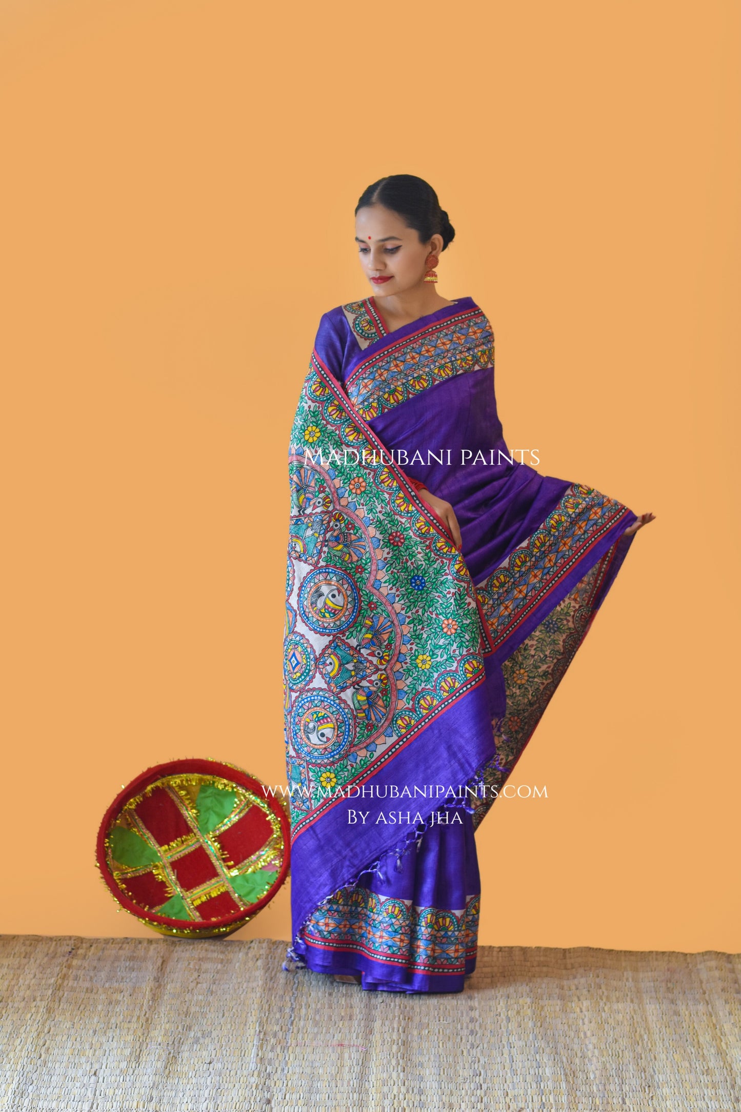 'MANOHARA' Tussar Silk Hand-Painted Madhubani Saree