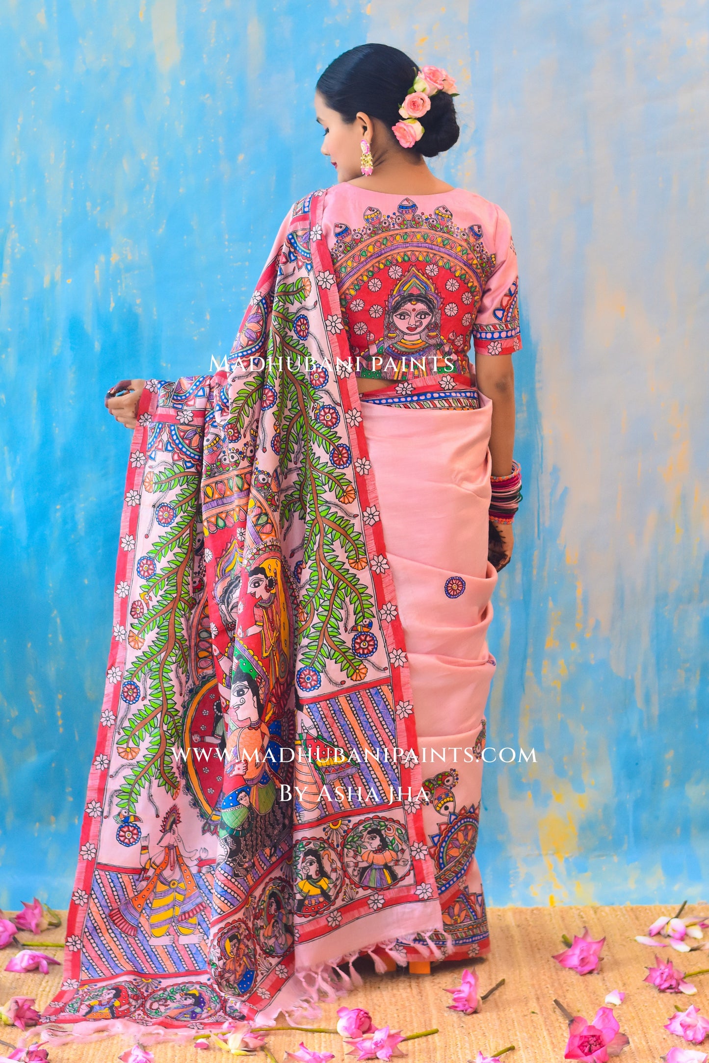 PADAMSUNDARI Hand-painted Madhubani Tussar Silk Saree