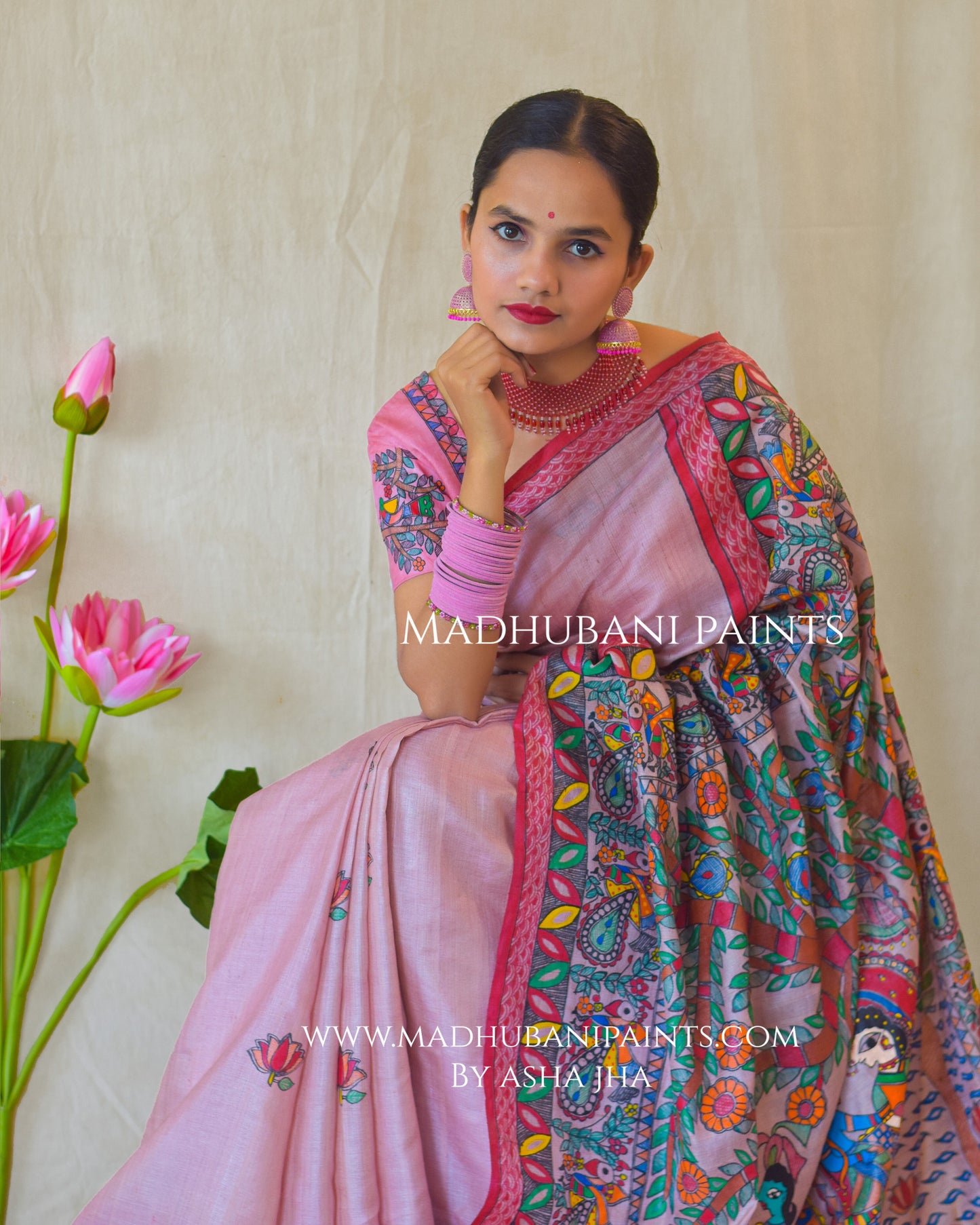 'KEVAT PREM'  Handpainted Madhubani Tussar Silk Saree
