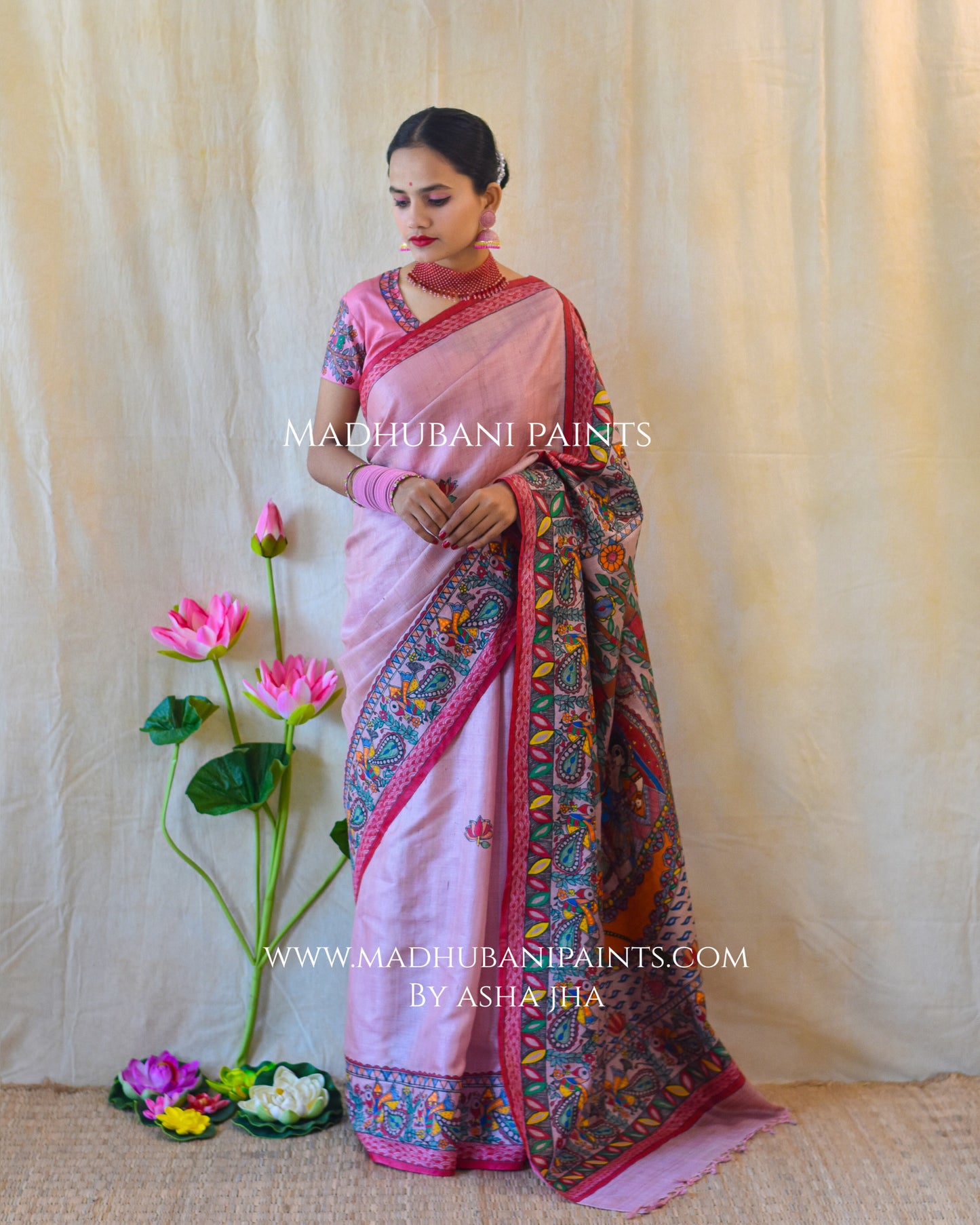 'KEVAT PREM'  Handpainted Madhubani Tussar Silk Saree