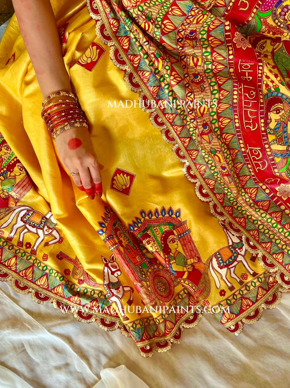 Sat Vachan handpainted madhubani saree