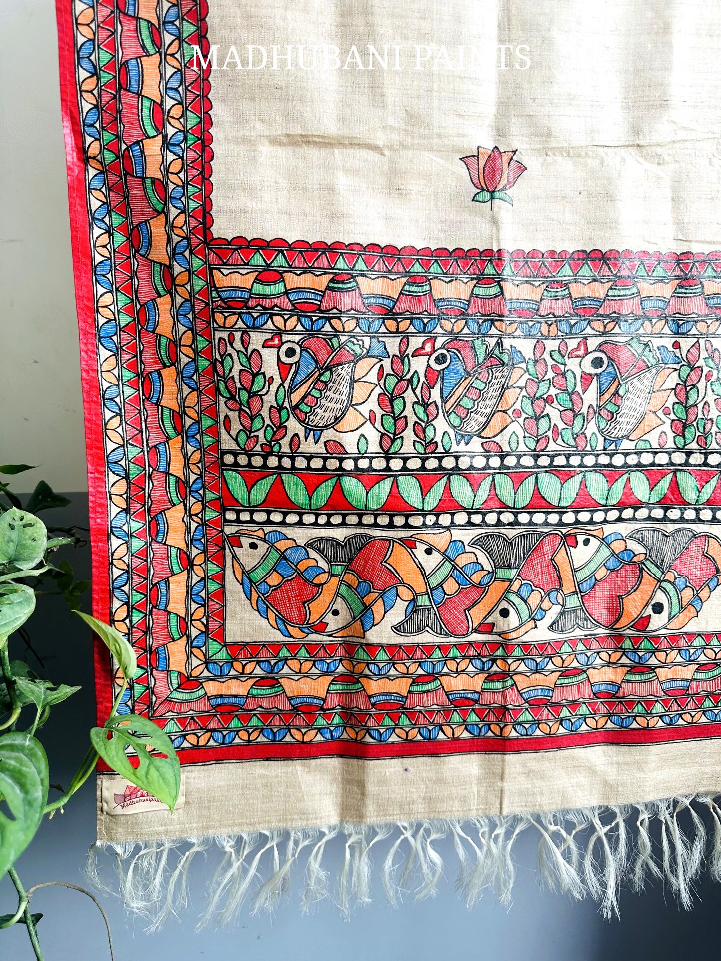 MITHILA BAAG Hand-painted Madhubani Tussar Silk Stole