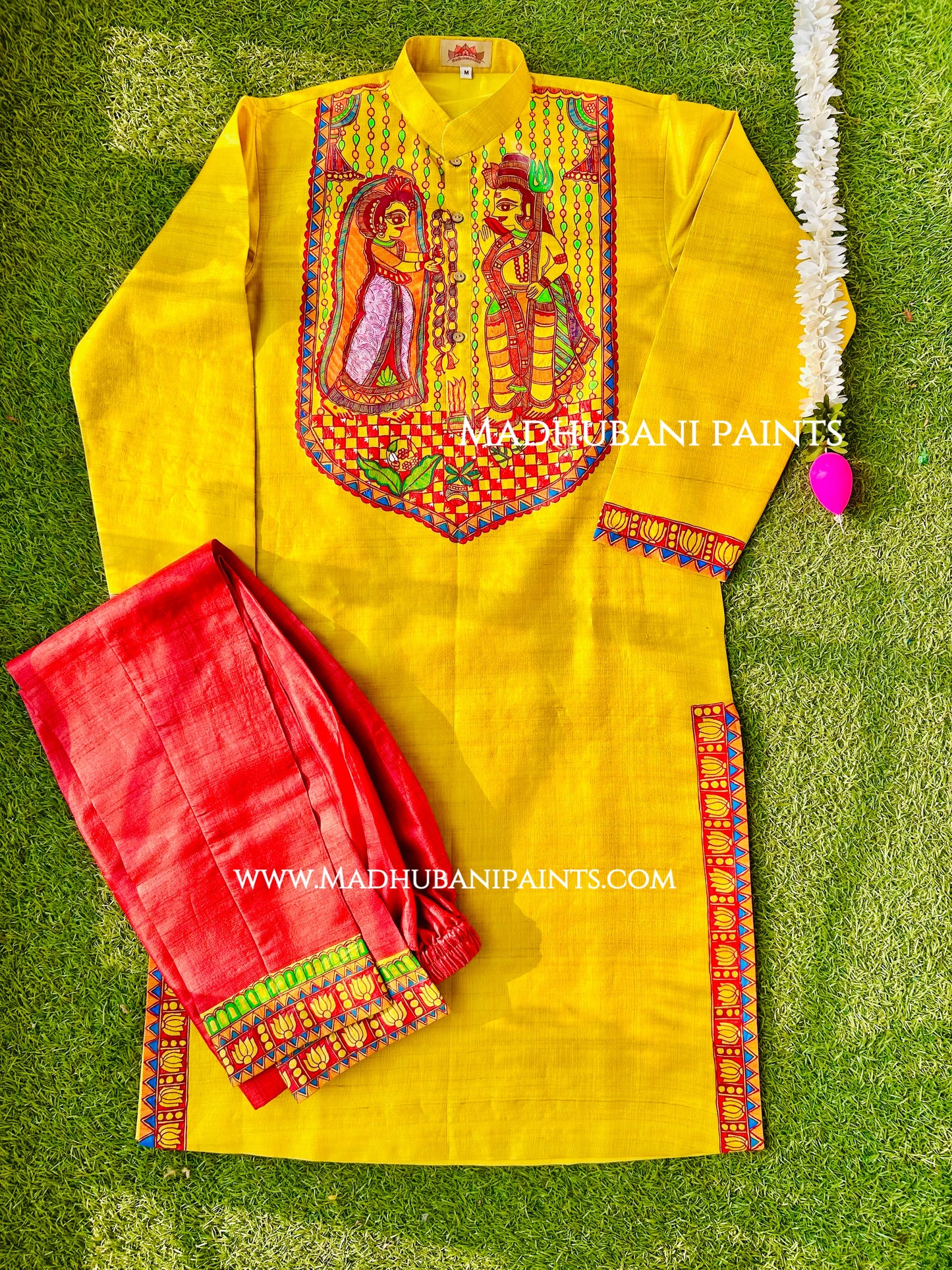 Shiv Parvati Vivah Hand-painted Handloom Men's Tussar Silk Kurta