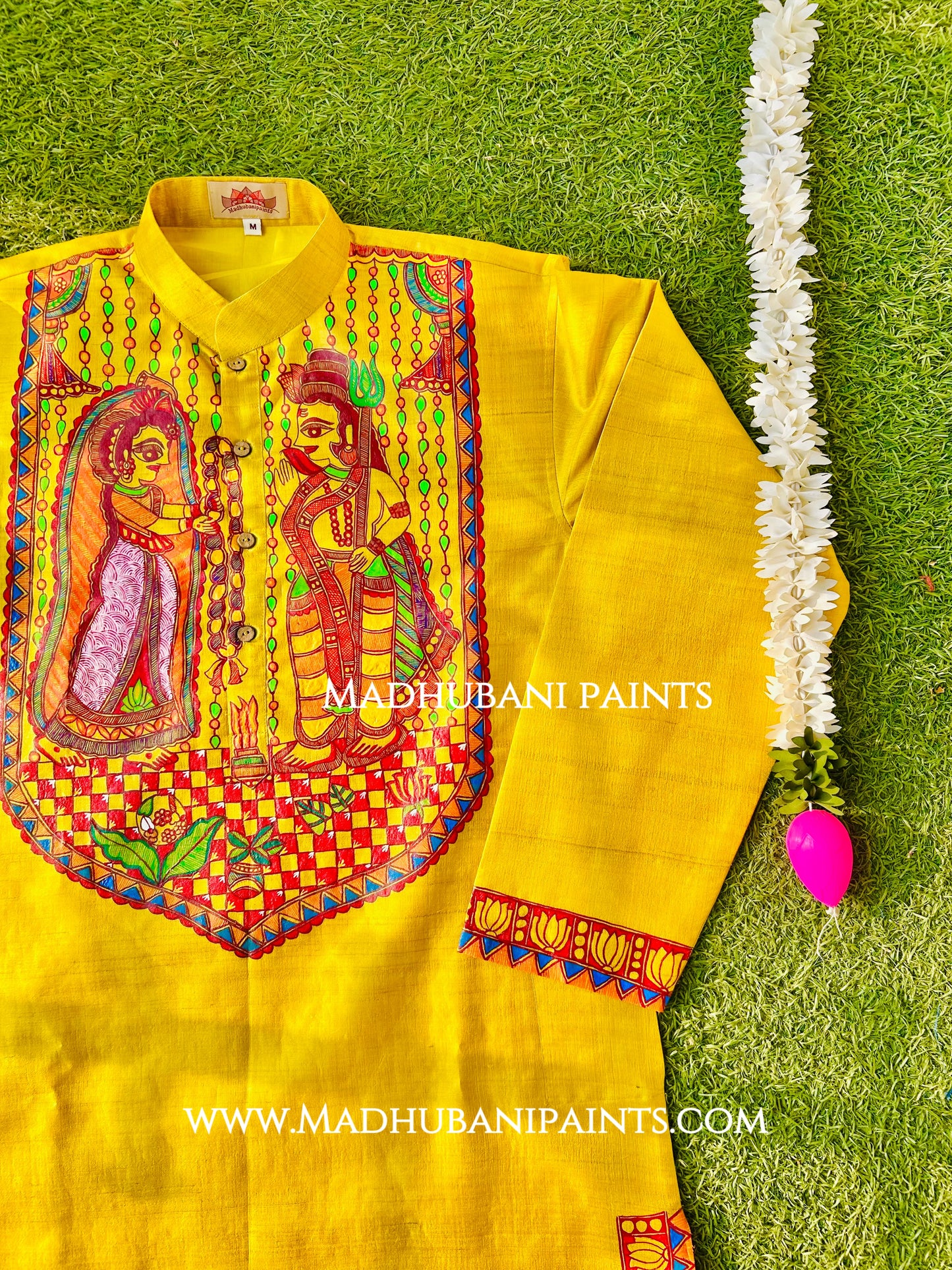 Shiv Parvati Vivah Hand-painted Handloom Men's Tussar Silk Kurta