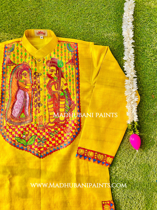 Shiv Parvati Vivah Hand-painted Handloom Men's Tussar Silk Kurta