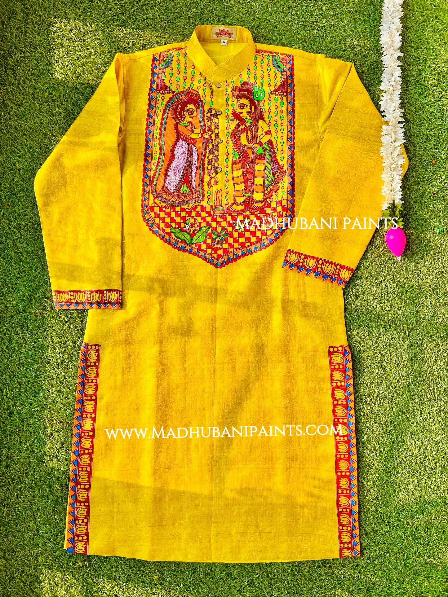 Shiv Parvati Vivah Hand-painted Handloom Men's Tussar Silk Kurta