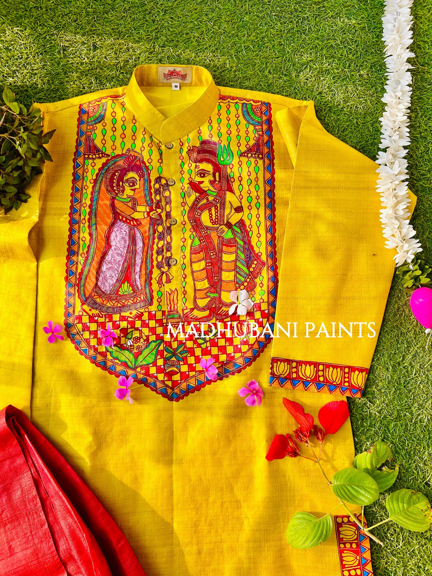 Shiv Parvati Vivah Hand-painted Handloom Men's Tussar Silk Kurta