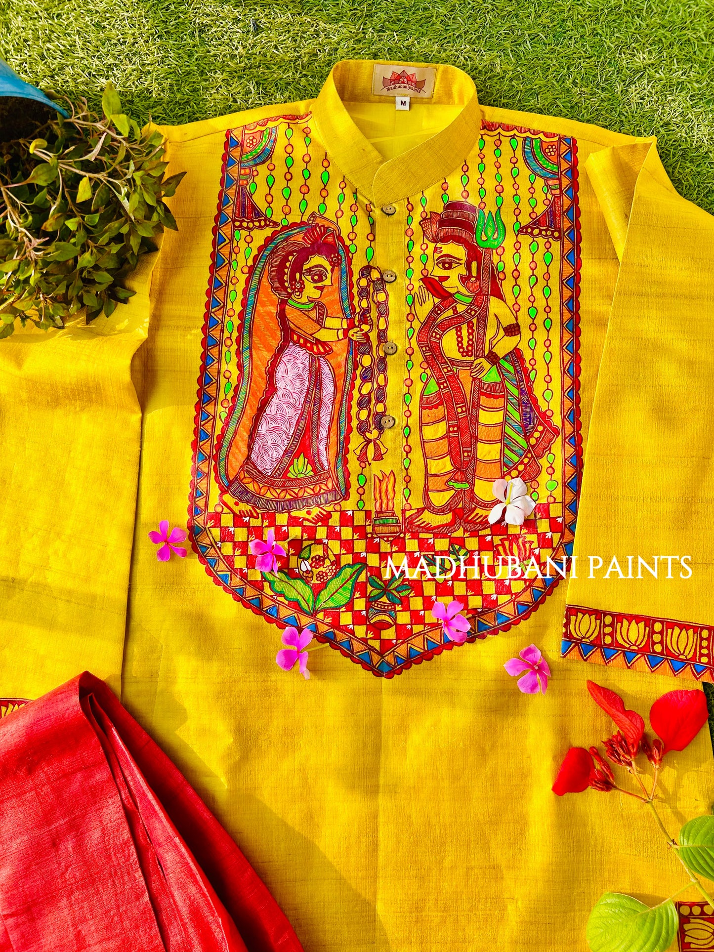 Shiv Parvati Vivah Hand-painted Handloom Men's Tussar Silk Kurta