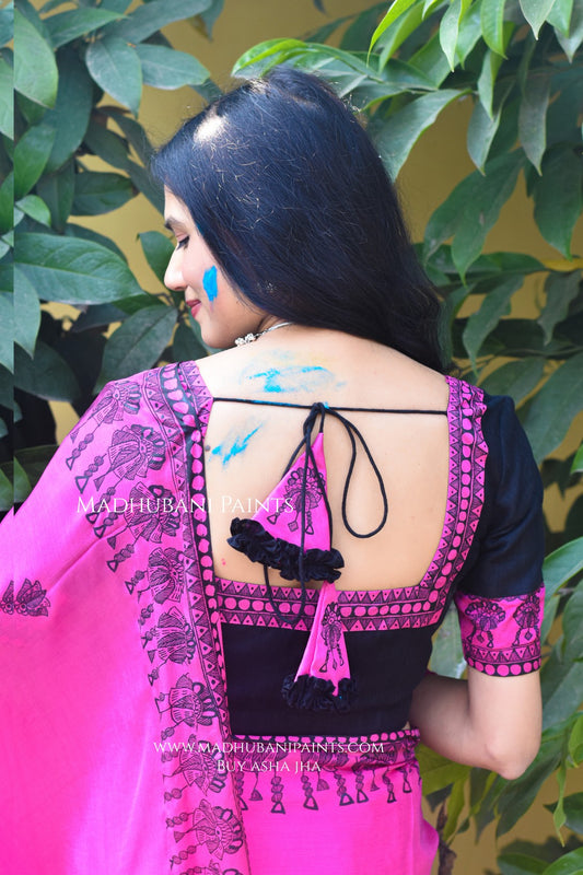 KUMUDINI Hand-painted Madhubani Chiffon Blouse