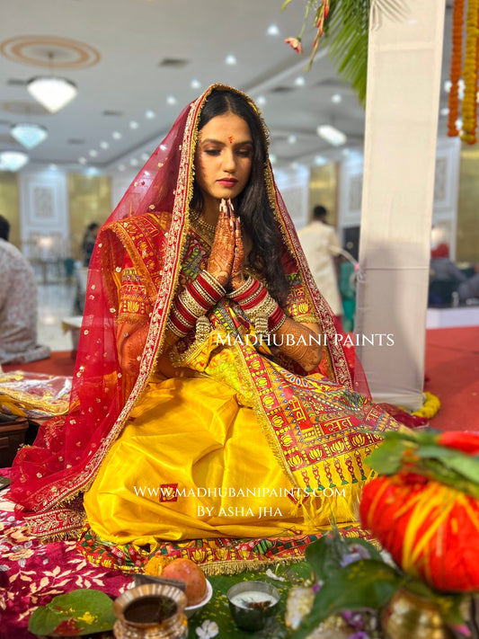 MITHILA VIVAH SINDOORDAAN Hand-painted Madhubani Tussar Silk Saree