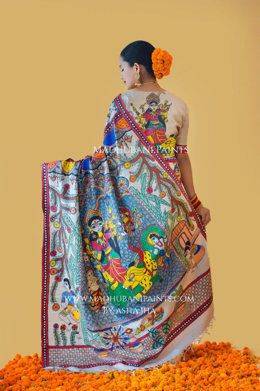 'SHAKTI' Handpainted Madhubani Tussar Silk Saree