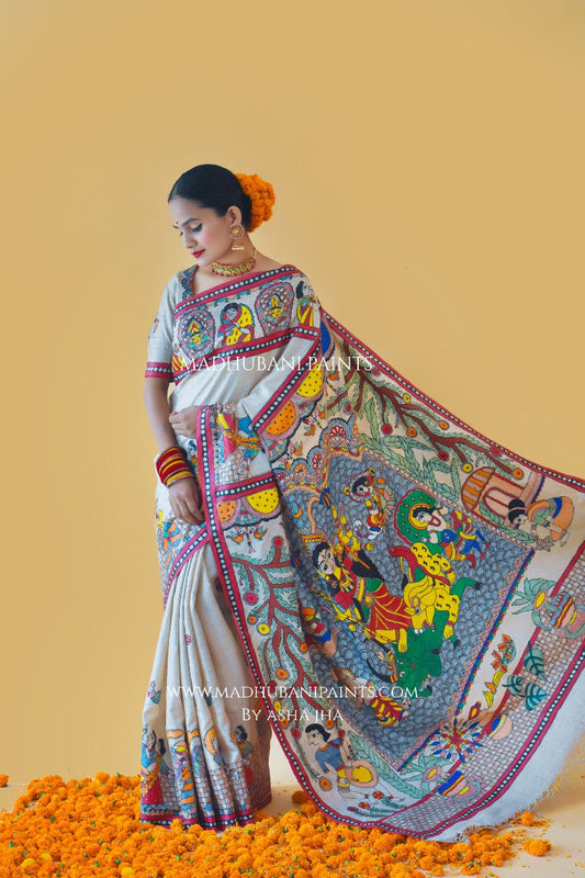 'SHAKTI' Handpainted Madhubani Tussar Silk Saree