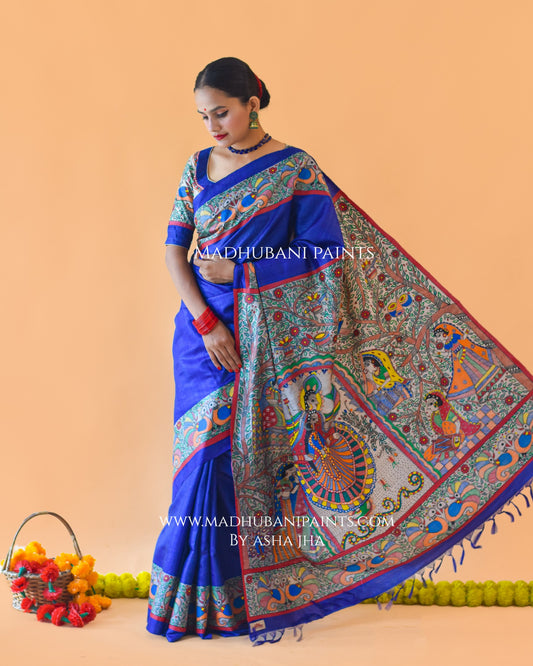 'MANMOHANA' Madhubani Hand-painted Tussar Silk Saree