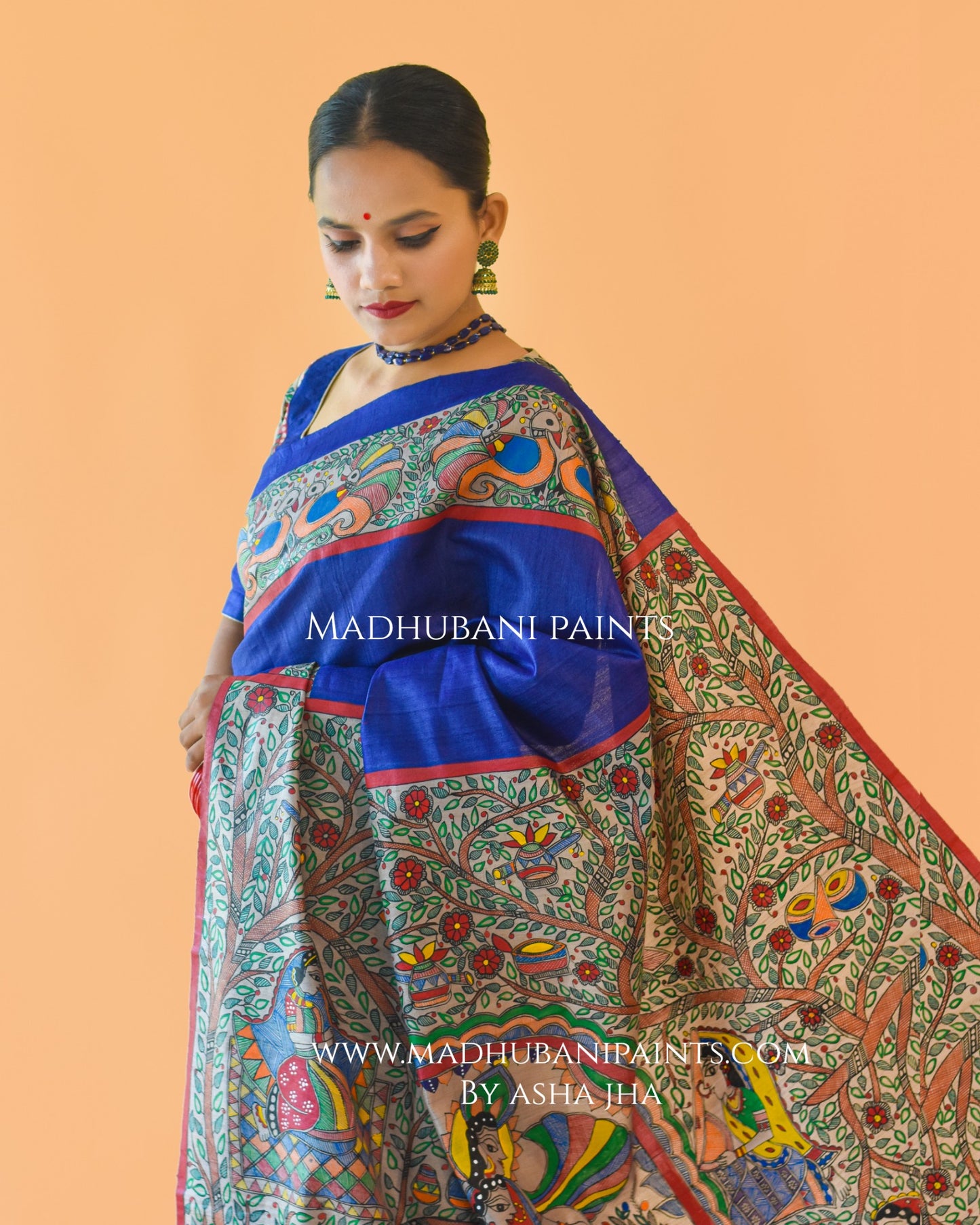 'MANMOHANA' Madhubani Hand-painted Tussar Silk Saree