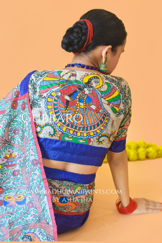 'MANMOHANA' Hand-painted Madhubani Tussar Silk Blouse