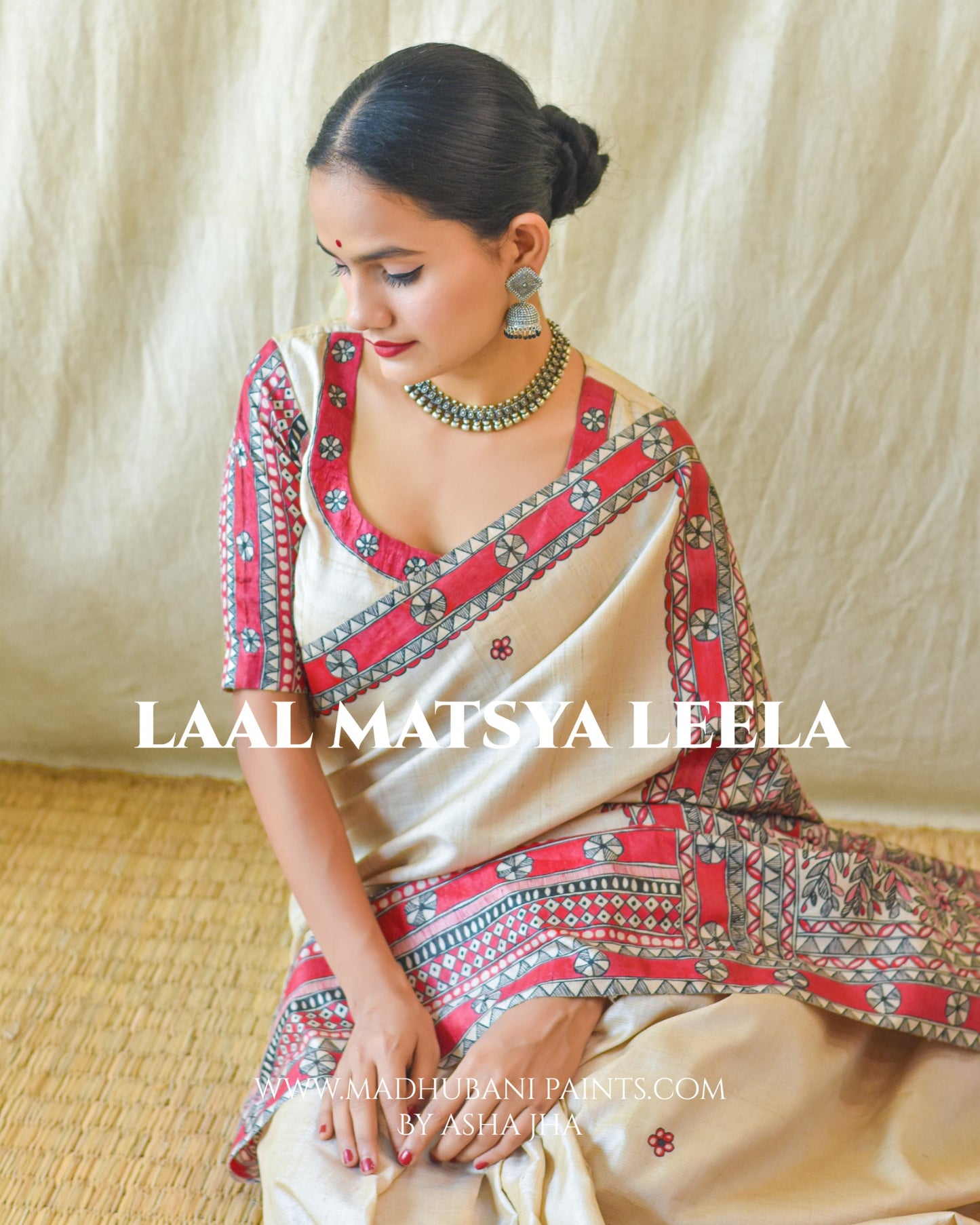 'LAAL MATSYA LEELA'  Handpainted Madhubani Tussar Silk Blouse