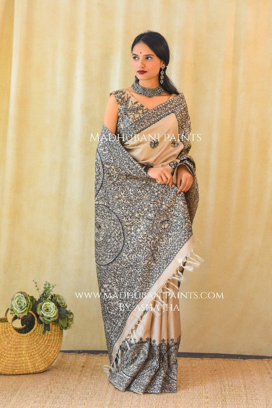 MAYUR MANDALI Handpainted Madhubani Saree