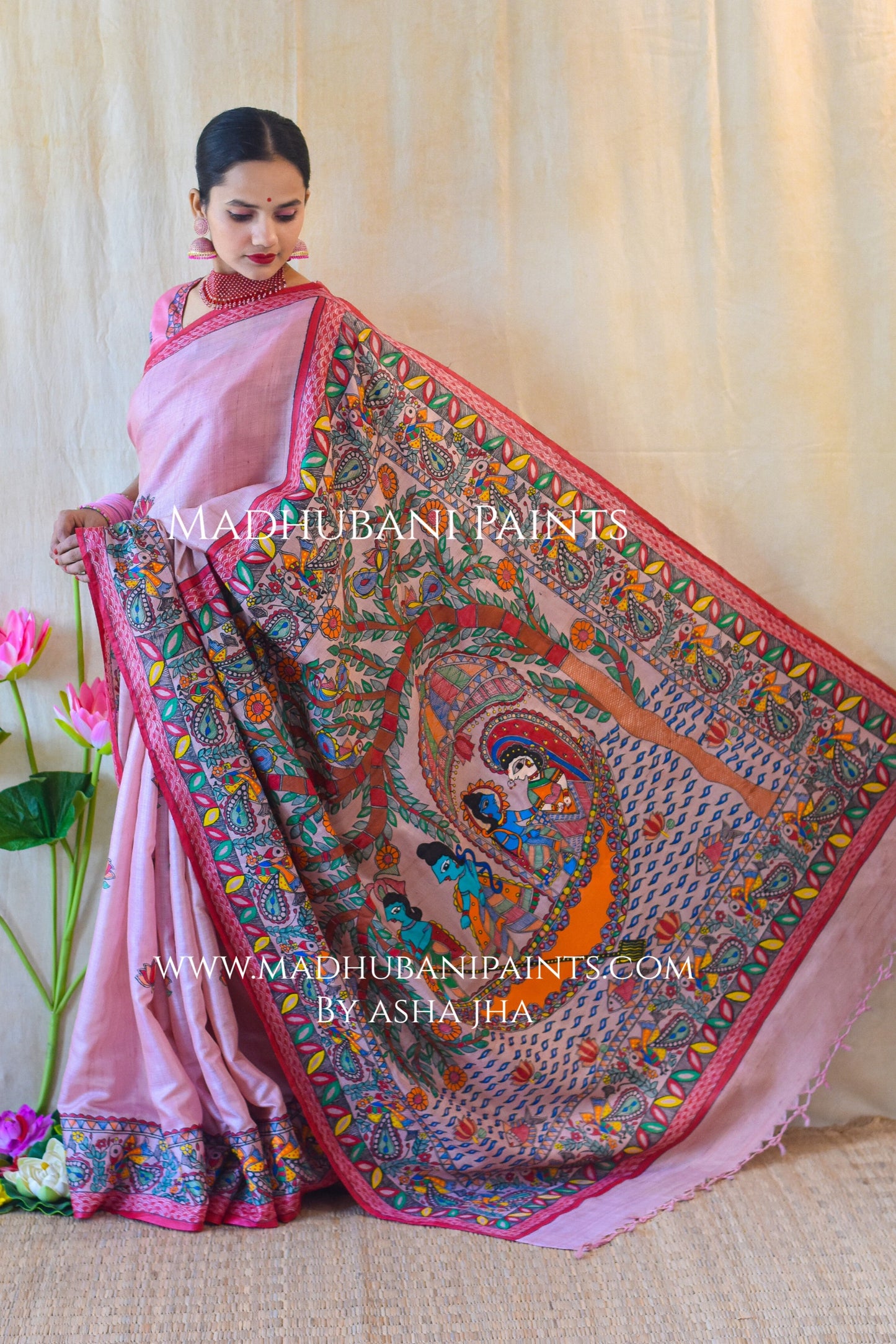 'KEVAT PREM'  Handpainted Madhubani Tussar Silk Saree