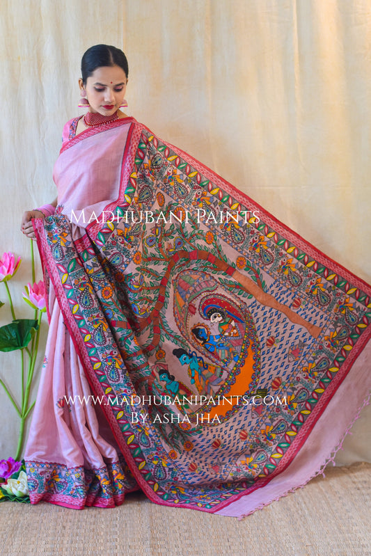 'KEVAT PREM' Handpainted Madhubani Tussar Silk Saree