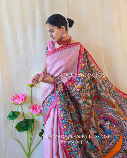 'KEVAT PREM' Handpainted Madhubani Tussar Silk Saree