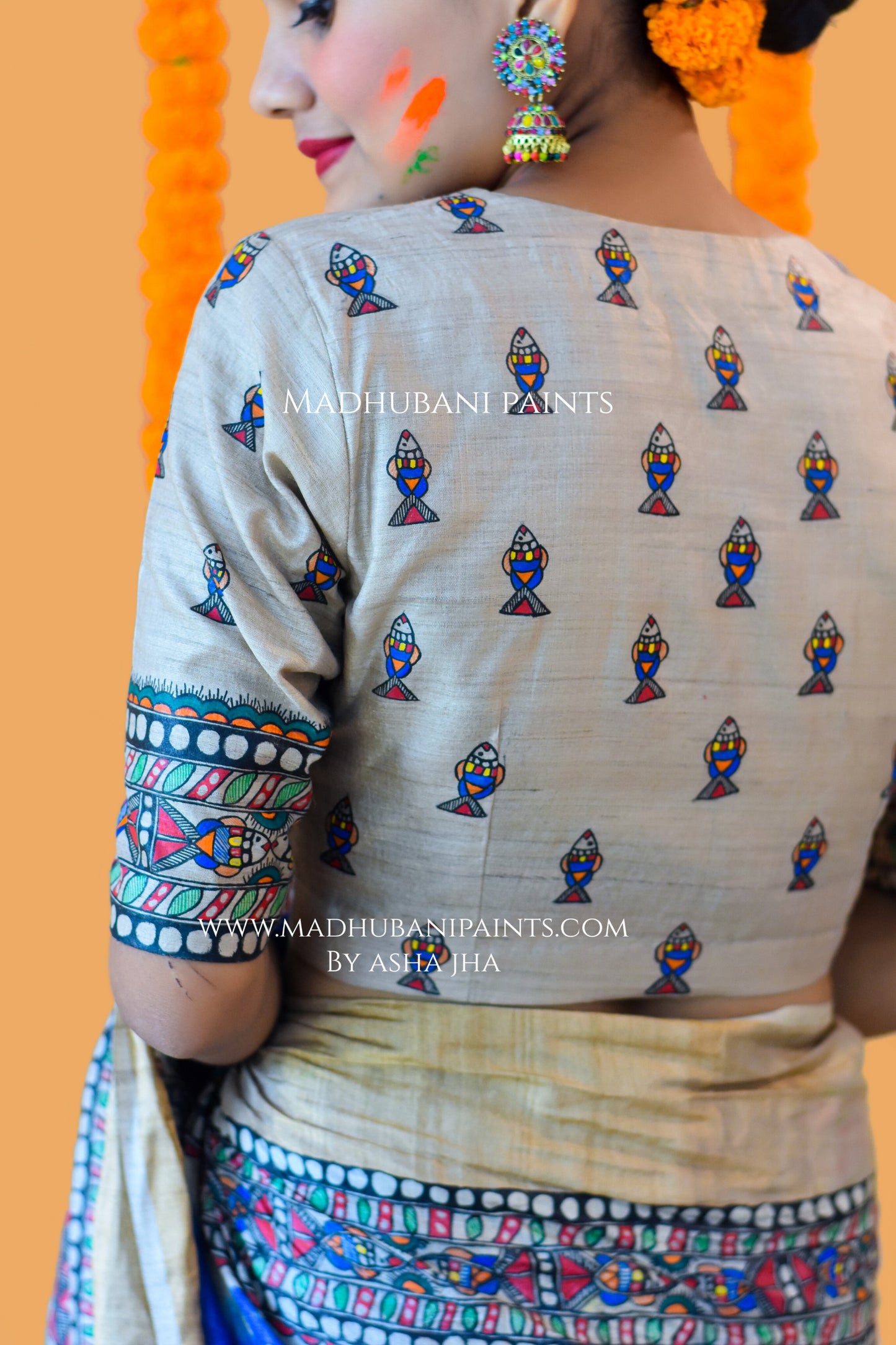MATSYANGANA Hand-painted Bandhini Madhubani Tussar Silk Blouse