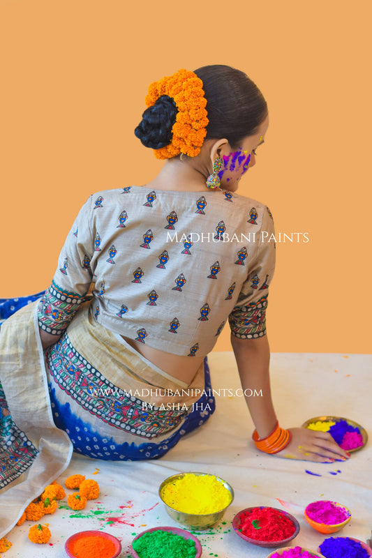 MATSYANGANA Hand-painted Bandhini Madhubani Tussar Silk Blouse