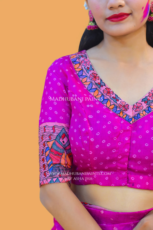 MATSYA BANDHINI MANDALI Hand-painted Madhubani Tussar Silk Blouse