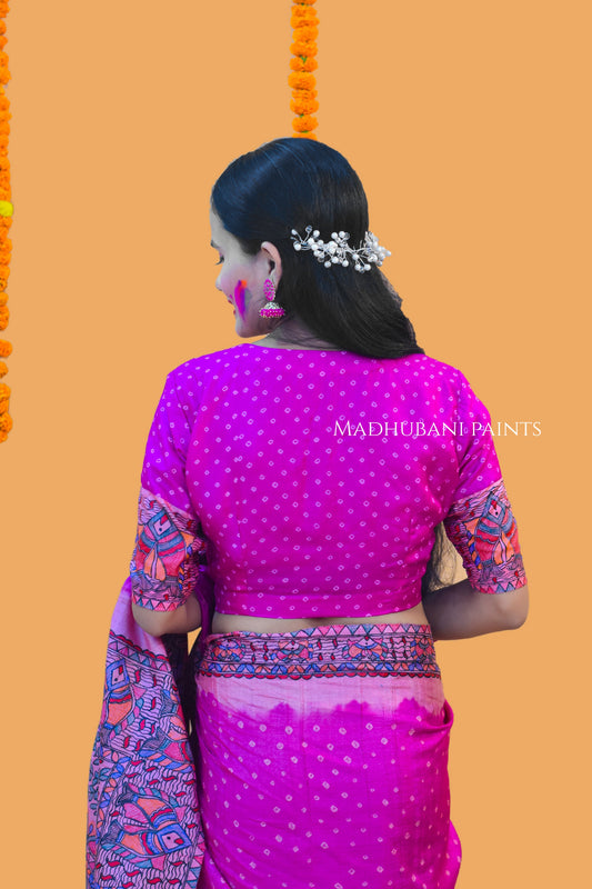 MATSYA BANDHINI MANDALI Hand-painted Madhubani Tussar Silk Blouse