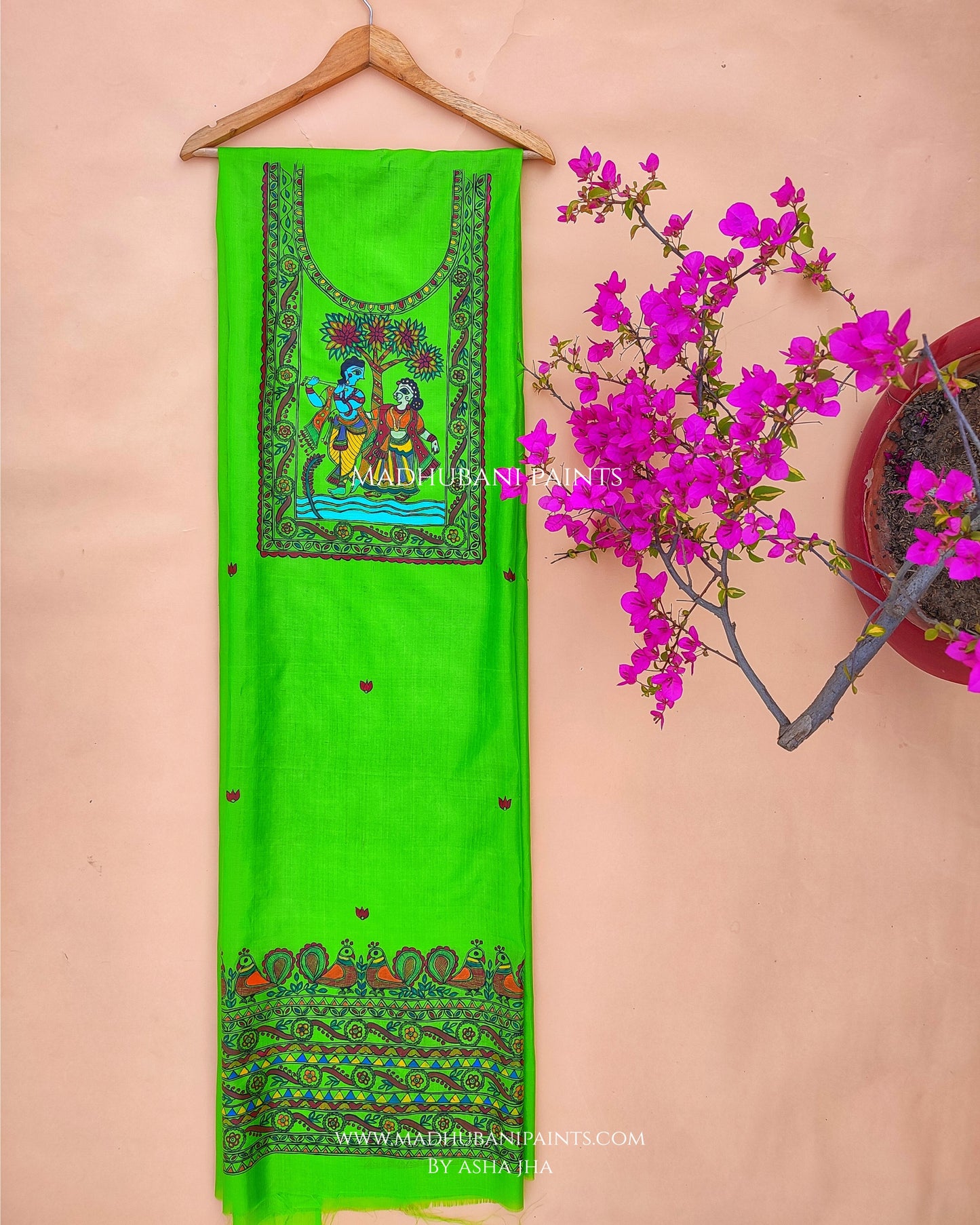 RADHA RAMAN Hand-painted Unstitched Handloom Tussar Silk Kurta