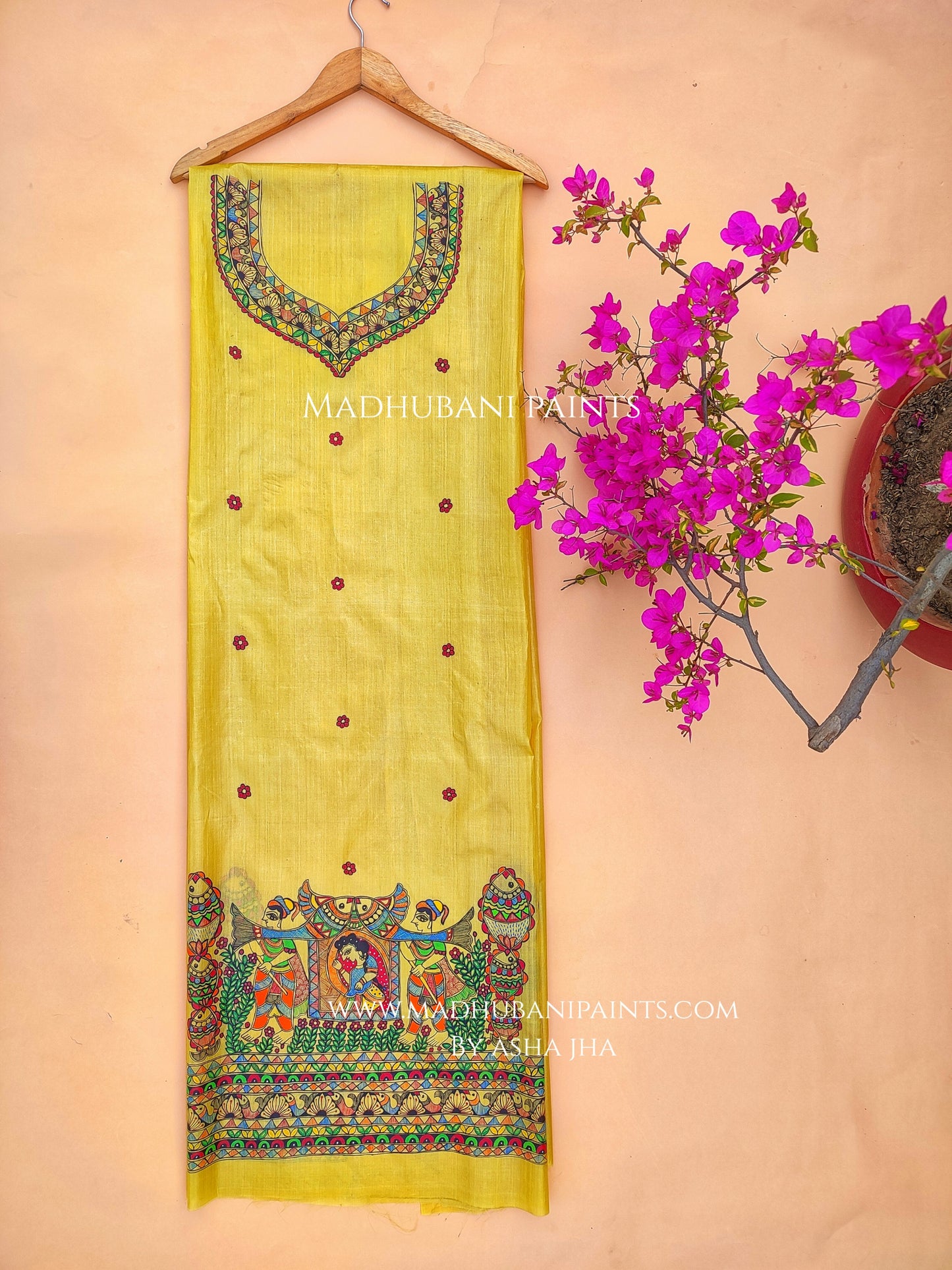 Doli Bidaai Hand-painted Unstitched Handloom Tussar Silk Kurta