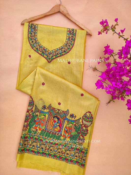 Doli Bidaai Hand-painted Unstitched Handloom Tussar Silk Kurta