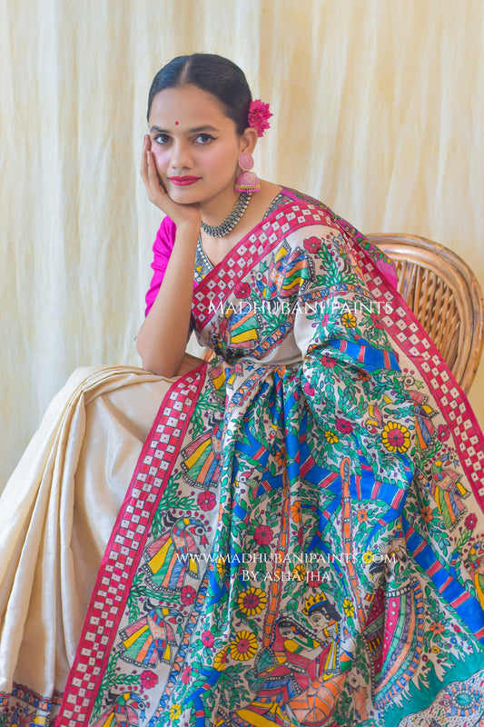 MADHURIMA Hand-painted Madhubani Tussar Silk Saree