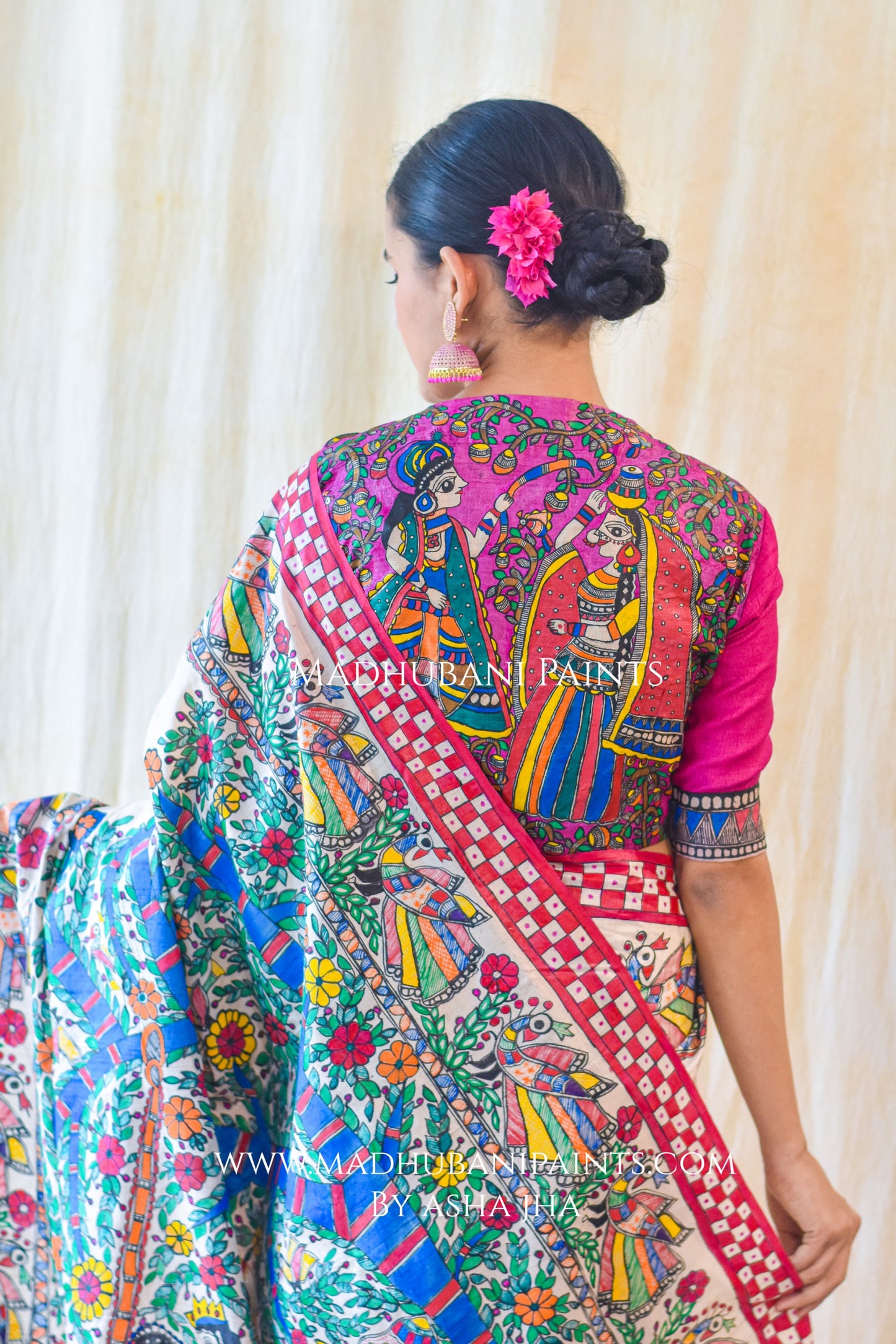 MADHURIMA Hand-painted Madhubani Tussar Silk Saree Blouse Set