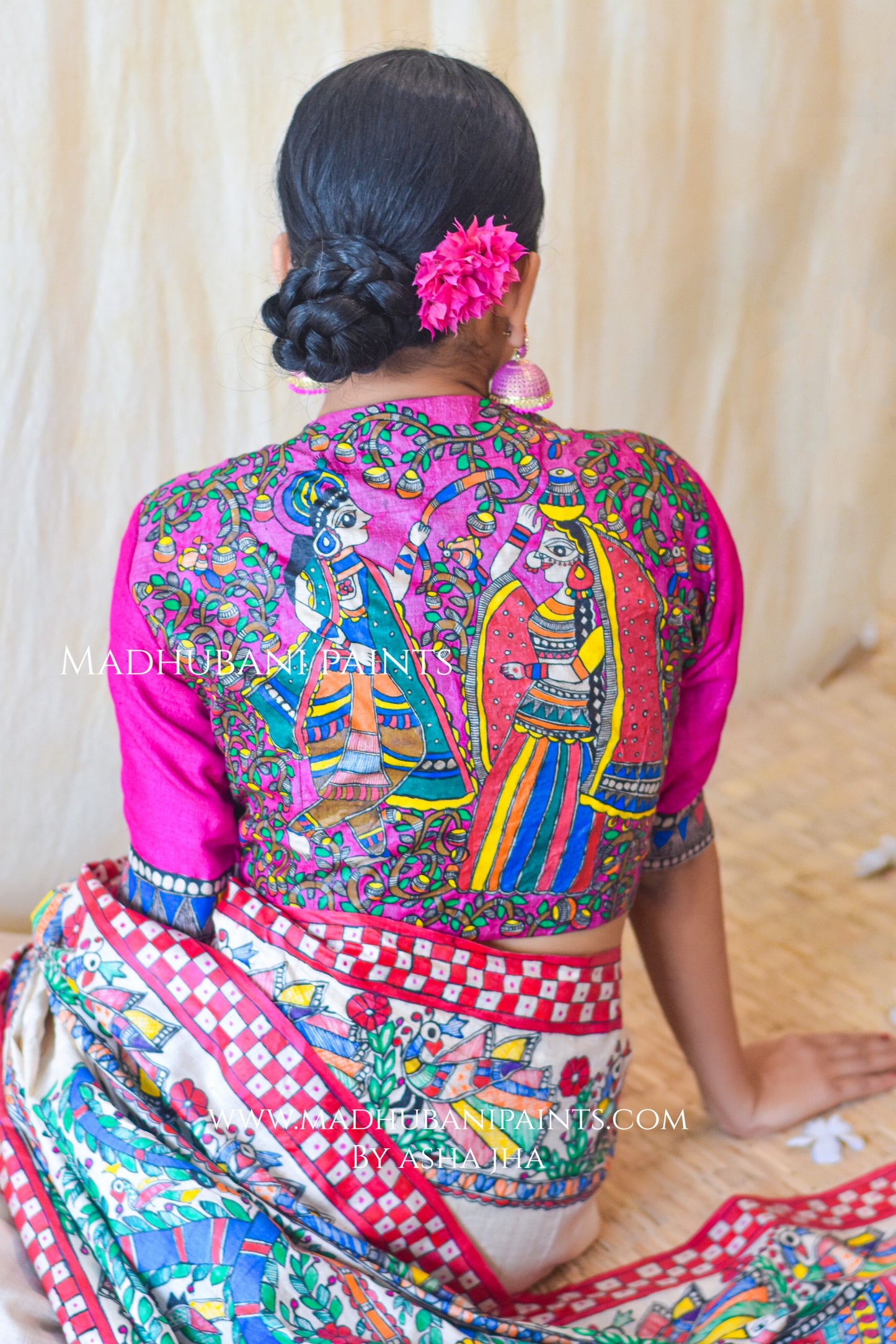 MADHURIMA Hand-painted Madhubani Tussar Silk Saree Blouse Set