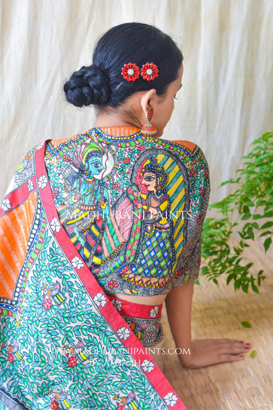 RAM SITA SWAYAMBAR Hand-painted Tusaar Silk Saree Blouse Set