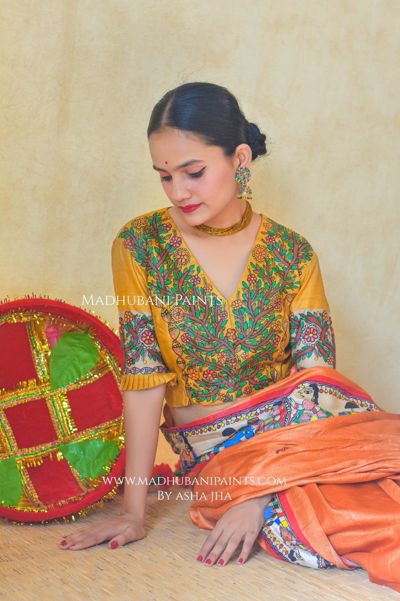 "MITHILA KOHBAR" Yellow Hand Painted Madhubani Tussar Silk Blouse