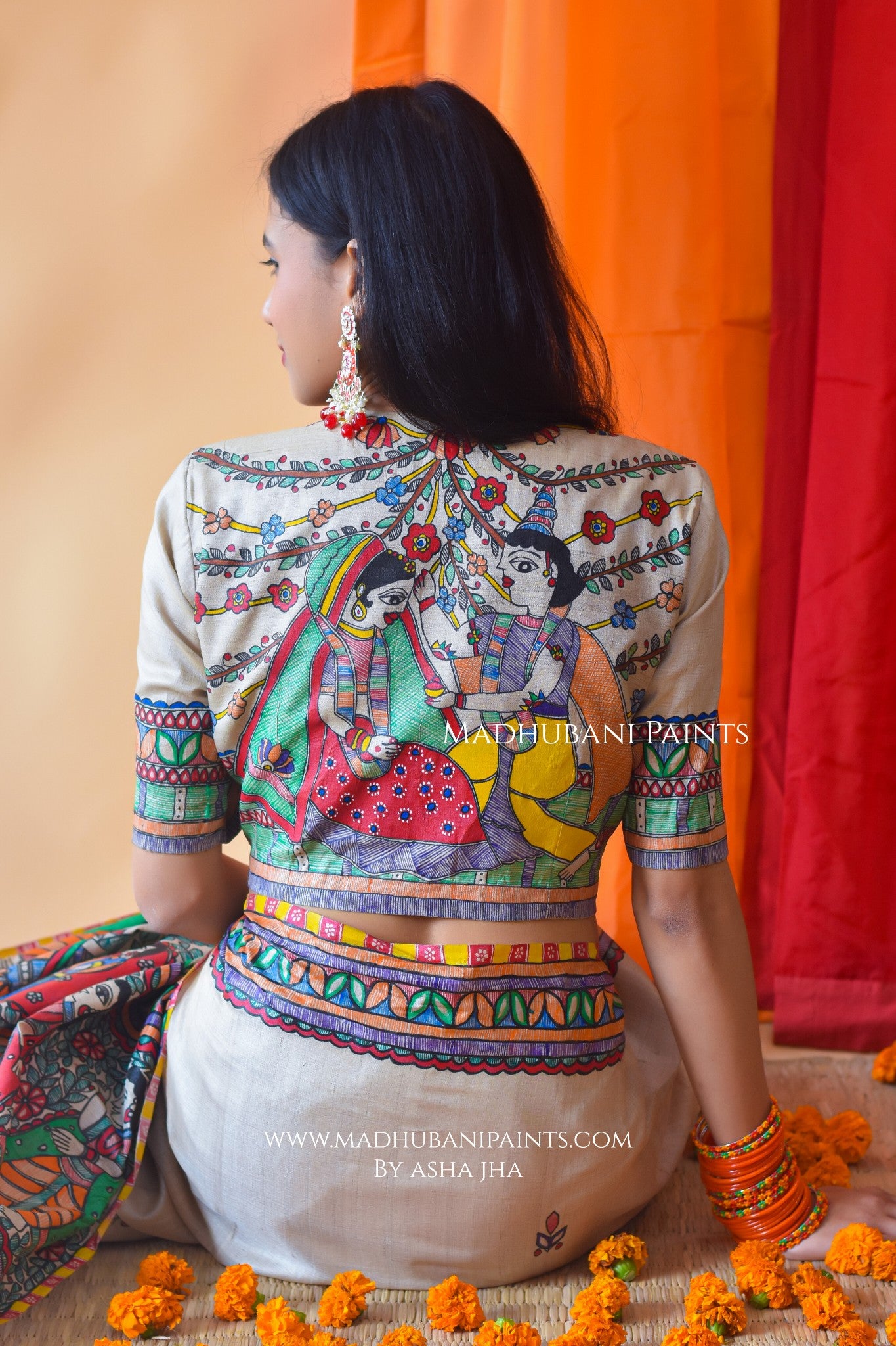 MITHILANCHAL VIVAH Hand-painted Madhubani Tussar Silk Blouse