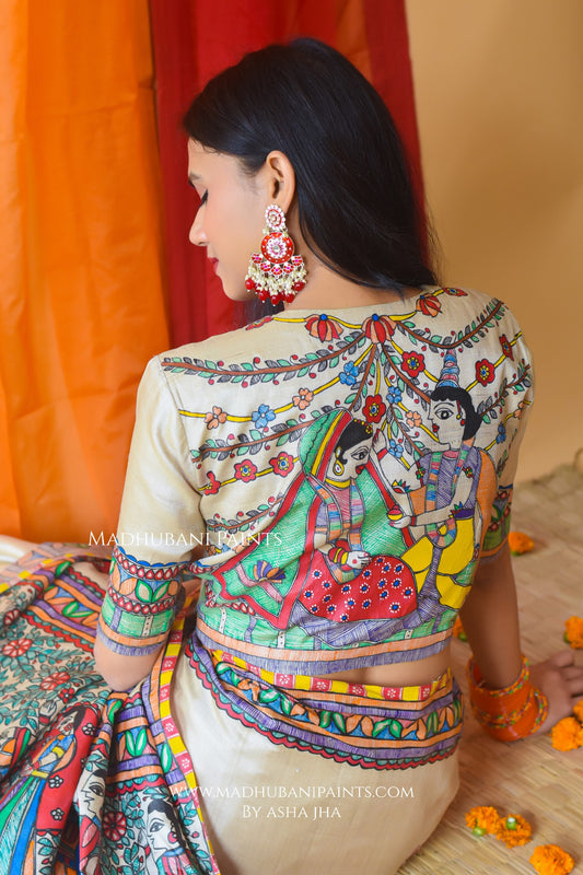 MITHILANCHAL VIVAH Hand-painted Madhubani Tussar Silk Blouse