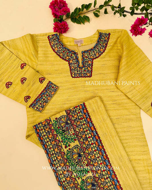 MANOHAR Handloom Hand-painted Madhubani Cotton Stitched Kurta