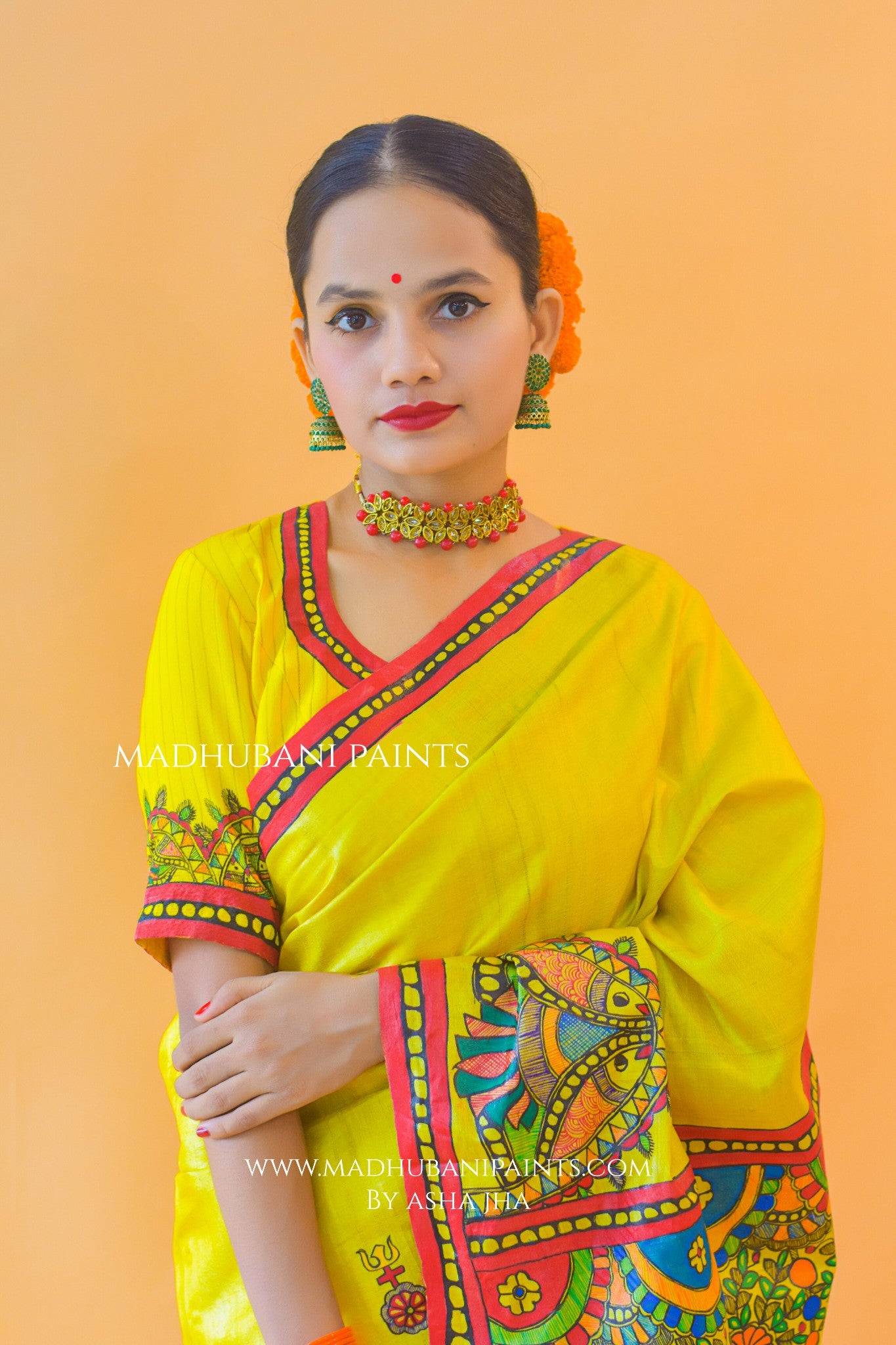 SHIV PARVATI VIVAH Hand-painted Madhubani Tussar Silk Blouse