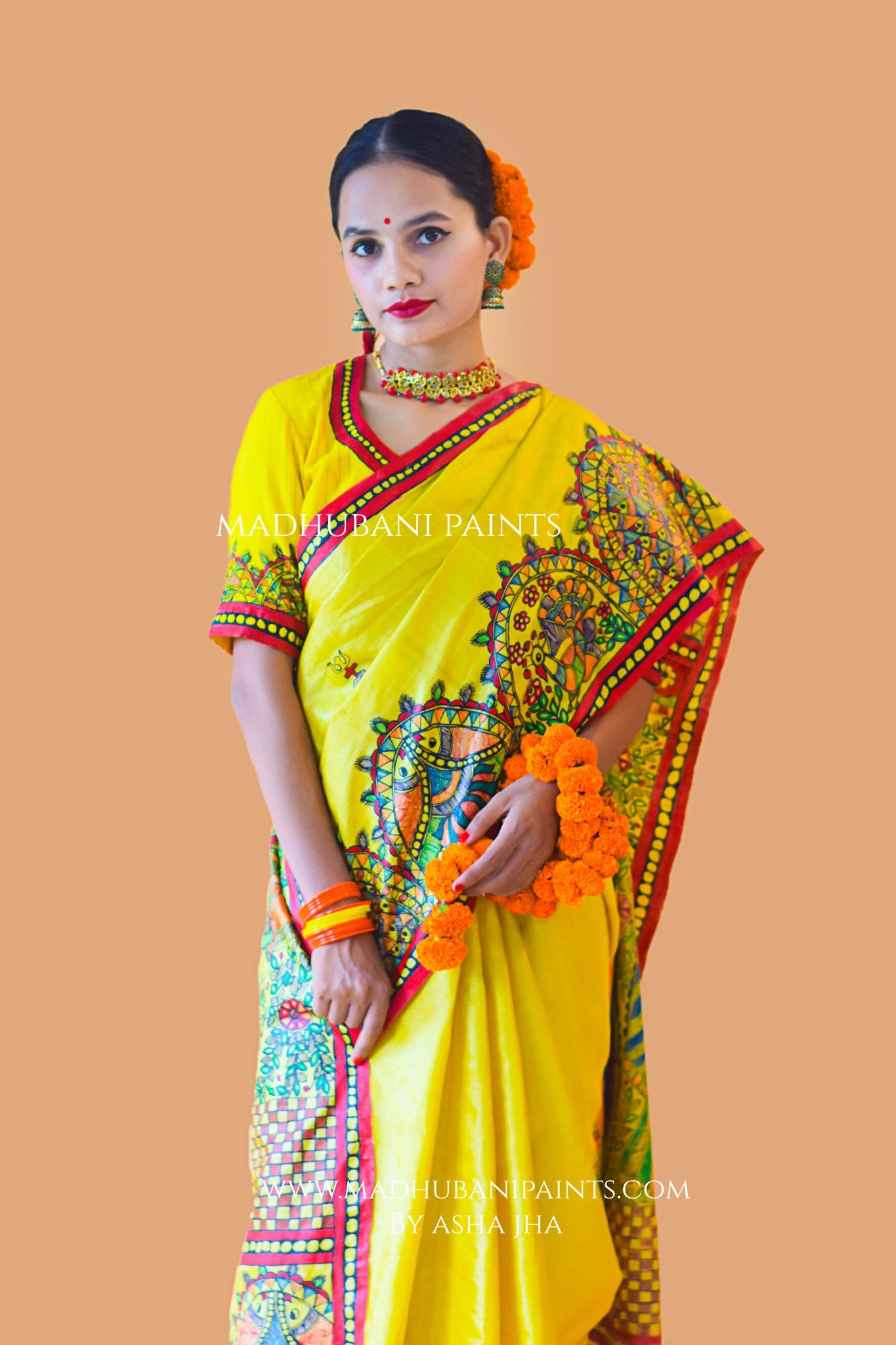 SHIV PARVATI VIVAH Hand-painted Madhubani Tussar Silk Blouse