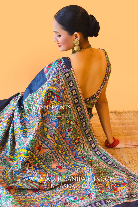 GODNA DOLI Hand-painted Madhubani Saree Blouse set
