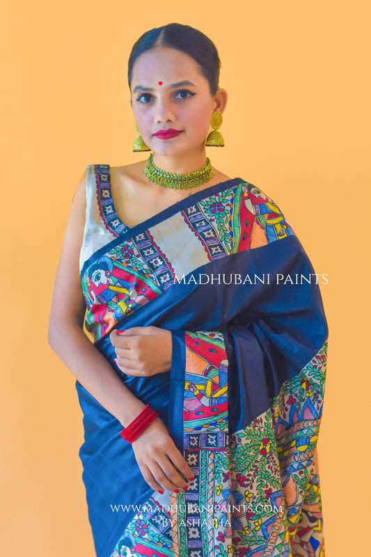 GODNA DOLI Hand-painted Madhubani Saree Blouse set