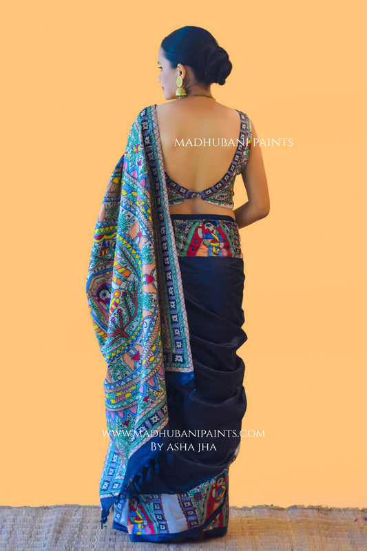 GODNA DOLI Hand-painted Madhubani Saree