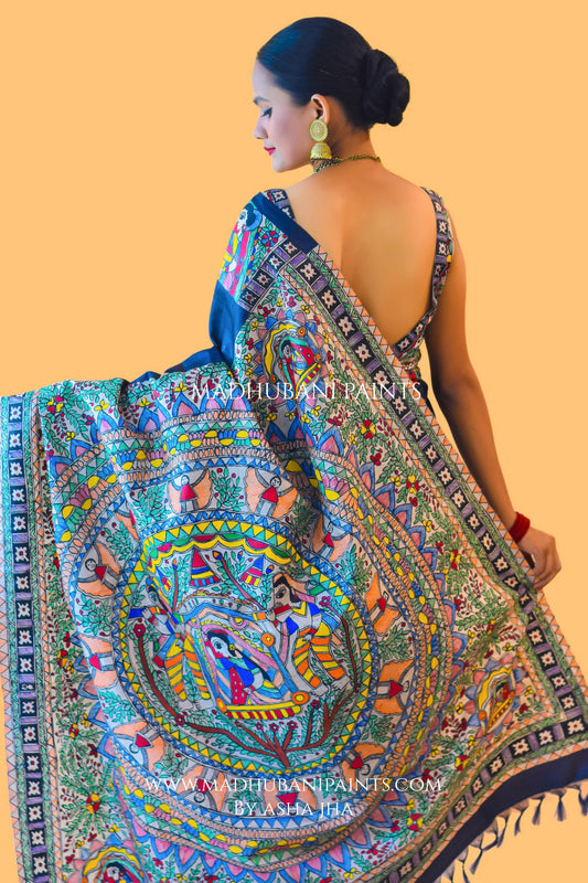 GODNA DOLI Hand-painted Madhubani Saree